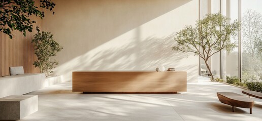 Poster - Modern reception area with natural light and minimalist design.