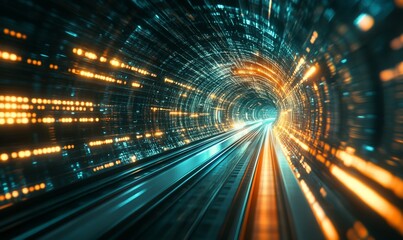 Poster - A dynamic tunnel scene with glowing lights and motion blur effects.