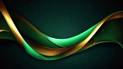 Wall Mural - 3D gold curved lines on dark green background with lighting effect and sparkle with copy space for text. Luxury design style, 4k High-Quality Wallpaper Background Animation Video