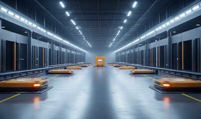 Poster - A modern warehouse with automated transport systems for efficient logistics.