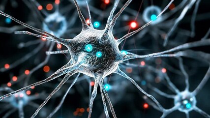 Poster - Interconnected neurons in a digital environment with glowing signals