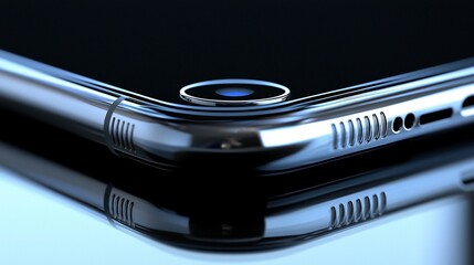 Poster - Close-up of a smartphone's top right corner, showcasing its camera, speakers, and sleek design.