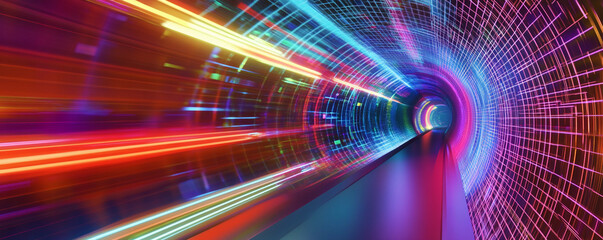 Aufkleber - Dynamic light trails swirl through a futuristic tunnel