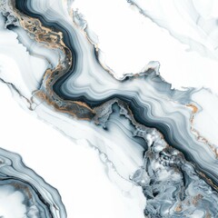 Poster - Luxurious marble texture with white and blue swirls and golden veins creating an elegant design
