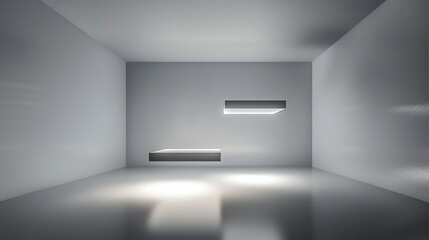 Aufkleber - Floating geometric shapes in minimalist space modern art installation illuminated environment abstract perspective