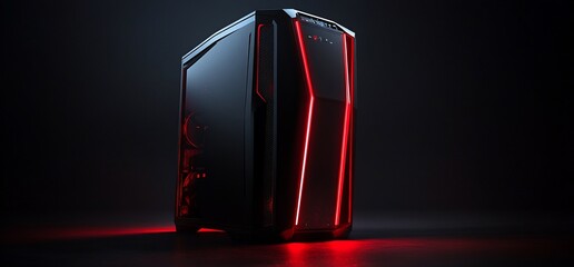 Poster - A sleek gaming computer case with red lighting, designed for performance.