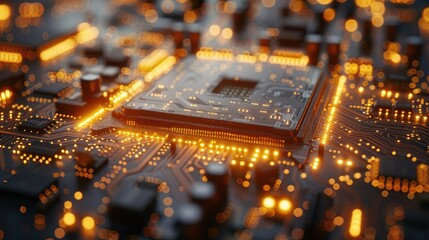 Poster - Close-up of illuminated central processing unit on a circuit board.