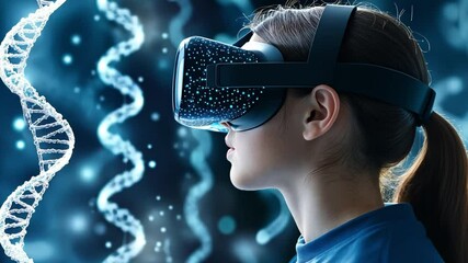 Poster - Researcher lady exploring biocomputing concepts through virtual reality in a science education setting