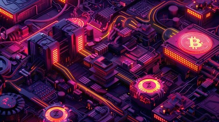 Poster - Intricate circuit board with crypto icons and glowing details.