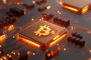 Poster - Digital representation of cryptocurrency technology focused on Bitcoin circuit board