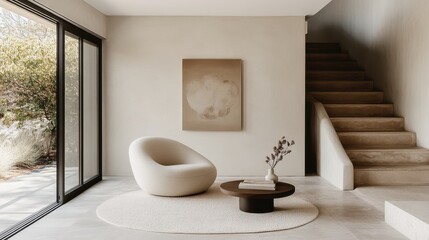 Canvas Print - Modern minimalist living room with beige tones and organic forms