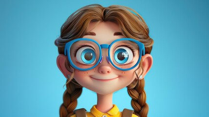 Wall Mural - A cute girl with glasses and braided hair