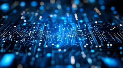 Poster - A close-up view of a blue circuit board, symbolizing technology and digital connections.