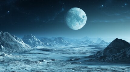 Canvas Print - a serene lunar landscape with a large moon illuminating rugged terrain.