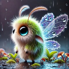 Sticker - a fluffy fairy-tale creature with wings