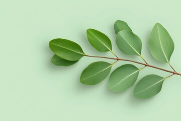 Poster - A flat design of a single eucalyptus branch with soft pastel colors for a calming effect