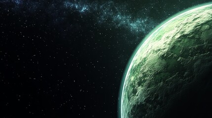 Canvas Print - a digital depiction of a green planet in space, surrounded by stars and cosmic elements.