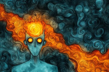 Aufkleber - A mystical watercolor depiction of an ancient, cursed artifact glowing softly with malevolent energy, set against a dark swirling background