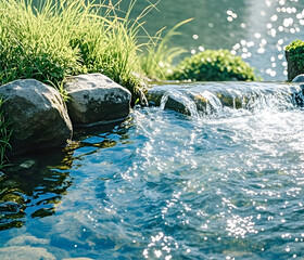 Wall Mural - a water flowing over rocks
