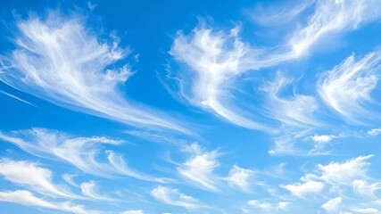 Sticker - The sky is blue with many clouds. The clouds are white and fluffy. The sky is very clear and bright