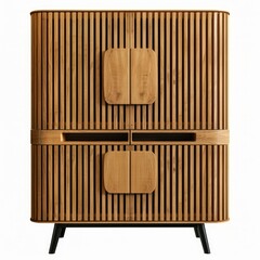 Poster - contemporary sideboard with slatted doors and black legs isolated on white background, ideal for sto