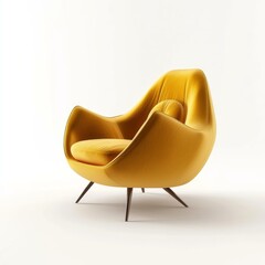 Poster - Comfortable yellow armchair standing in an empty white room
