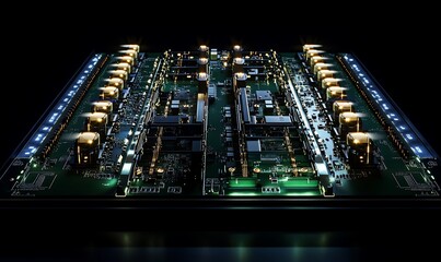 Poster - A detailed view of a circuit board with illuminated components.