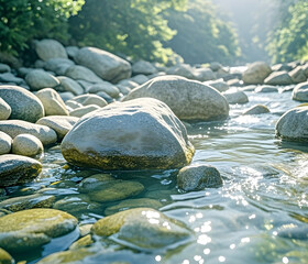 Wall Mural - a river with rocks and trees
