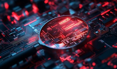 Poster - A magnifying glass over a circuit board, highlighting intricate details.