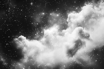 Wall Mural - grainy black and white photograph of night sky with stars and clouds