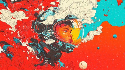 Poster - Vibrant cosmic journey, an abstract illustration showcasing a vivid texture of swirling colors, symbolizing the vastness of the universe and the mysteries of time travel through stars and planets.