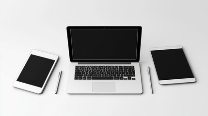 Poster - A minimalist workspace featuring a laptop, tablet, and smartphone.