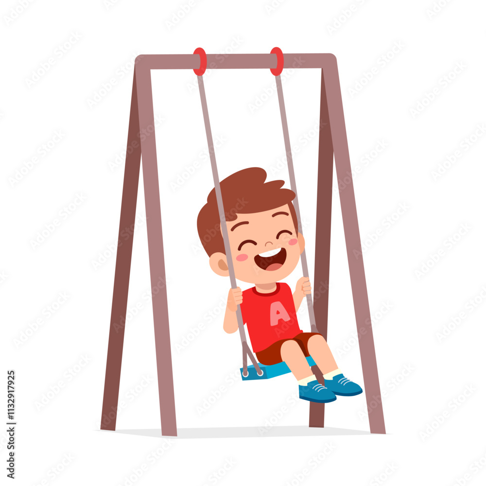 little kid play swing in the park Stock Vector | Adobe Stock