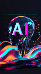 Aufkleber - Exploration of artificial intelligence represented by a vibrant humanoid figure amidst colorful waves