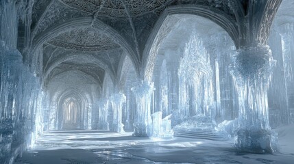Poster - A stunning icy corridor with intricate ice formations and a serene atmosphere.