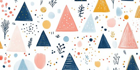 Poster - Colorful geometric patterns with triangles and circles in various shades on a white background