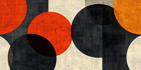 Poster - Abstract design featuring geometric circles in red, black, and cream colors on textured background