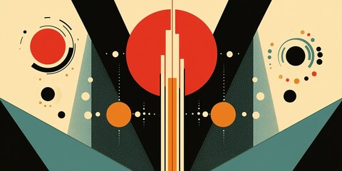 Poster - Colorful geometric shapes create a modern, abstract design with vibrant elements against a soft background