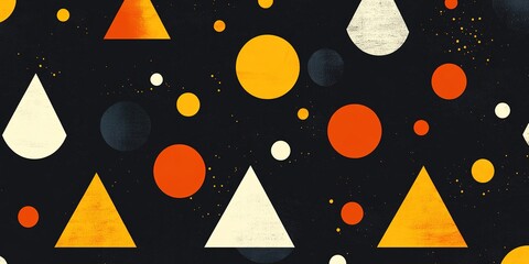 Poster - Colorful geometric pattern featuring circles and triangles in various sizes against a dark background