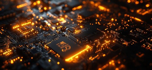 Poster - Close-up view of a circuit board with glowing components and connections.