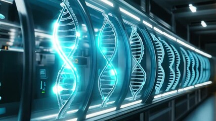 Poster - Biocomputer technology featuring advanced DNA structures in a high-tech lab setting