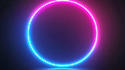 Poster - Neon Circle Frame Animation, dynamic blue and pink hues swirling in a round design against a solid black backdrop, featuring a central empty space for customizable content.