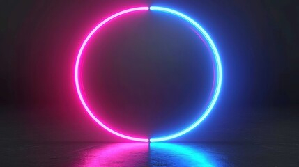 Poster - Neon Circle Frame, a vibrant round frame in blue and pink hues, featuring dynamic motion graphics against a black backdrop, perfect for showcasing creative content.