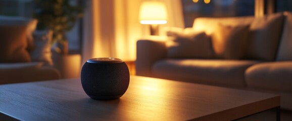 Poster - A cozy living room scene with a decorative object on a wooden table.