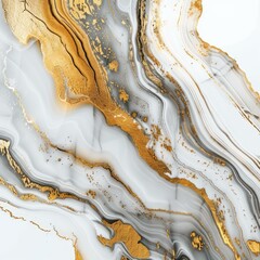 Aufkleber - Alcohol ink painting featuring elegant white, gold and black colors creating a beautiful marble effect