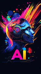 Aufkleber - Vibrant digital artwork showcasing an abstract representation of artificial intelligence with colorful elements and a futuristic design