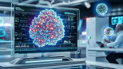 Poster - Biocomputer displays interactive model of complex viruses in high-tech laboratory setting