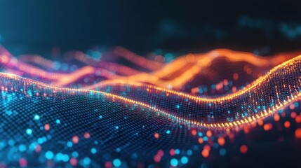 Poster - Abstract visual of glowing data waves representing technology and digital information.