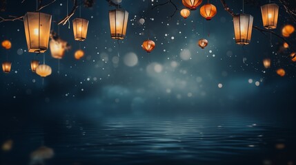 Wall Mural - A magical New Year festival with floating_lantern, generative ai illustration