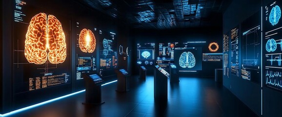 Poster - A futuristic display showcasing brain imagery and data analytics.
